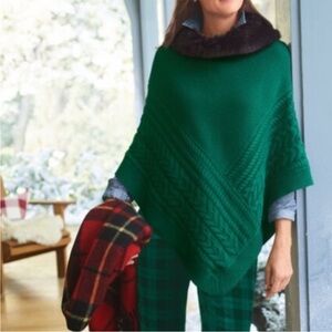Talbots Emerald Green Cable Knit Poncho